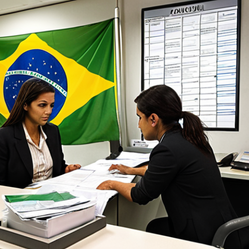 Home 28 **
"A busy administrative office scene in Brazil. A helpful "Técnico Administrativo" is assisting a citizen with paperwork at a public service counter. Focus on the interaction and the helpful nature of the public servant. Incorporate elements of Brazilian culture in the background – perhaps a subtle flag or artwork. The overall tone should be positive and efficient, reflecting the importance of public service. High detail, realistic lighting."
**