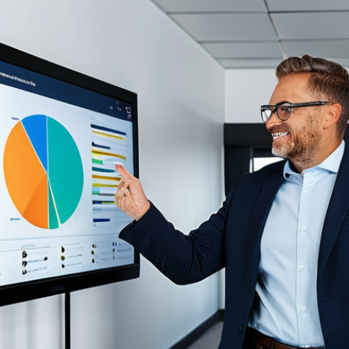 Home 25 Project Management Success**
"A professional administrator in a modern office setting, fully clothed in business casual attire, confidently presenting project results using a digital dashboard on a large screen. The dashboard displays charts and graphs indicating positive outcomes. The scene emphasizes organization, data analysis, and successful leadership. Safe for work, appropriate content, professional, perfect anatomy, natural proportions, well-formed hands."
**