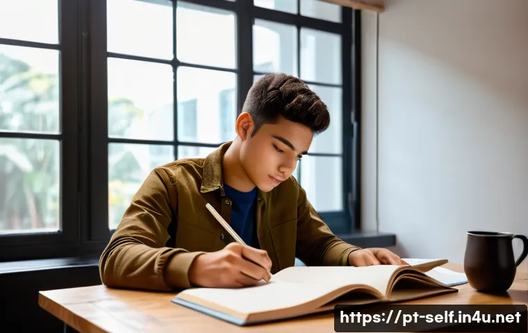 자치행정사 교육 자료 활용법 - A focused study environment featuring a young adult Brazilian student sitting at a tidy wooden desk ...