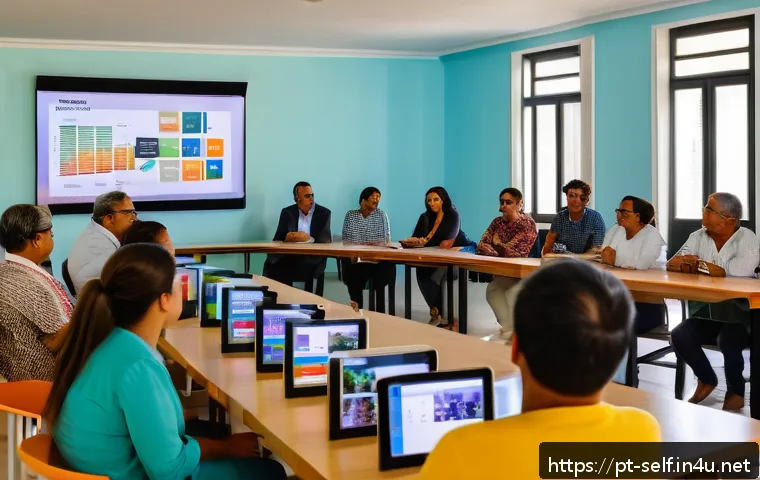 자치행정사 직무 사례 연구 - A vibrant city hall meeting room in a Brazilian municipality, diverse group of local government offi...