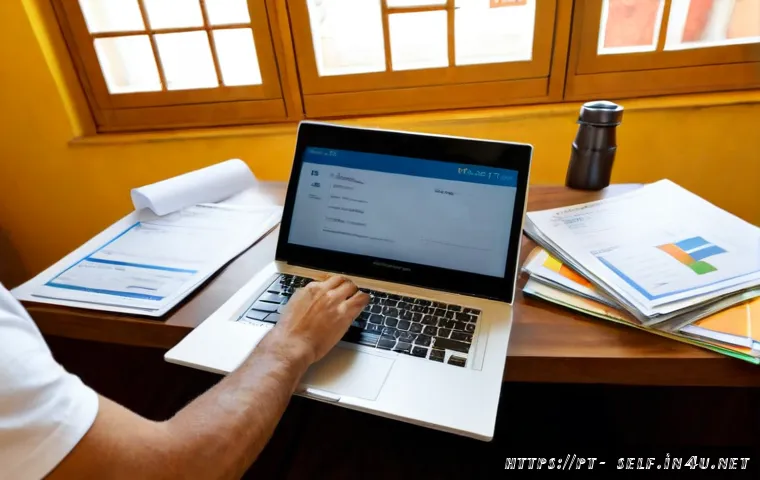 자치행정사 경력서 작성법 - Photorealistic Portuguese municipal administration professional in a bright Lisbon home office, care...